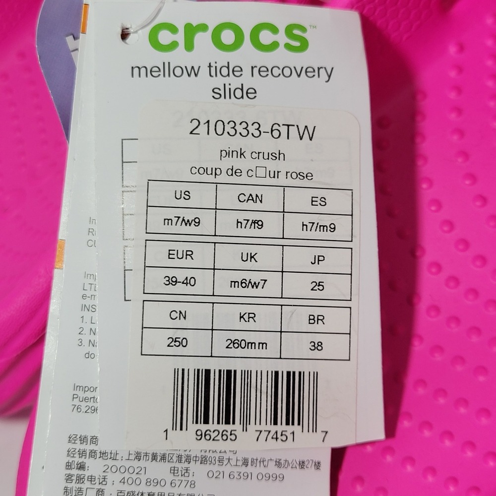 Crocs Mellow Tide Recovery Slides Womens 9 Mens 7 Pink Crush Comfort Sandals NEW - Picture 3 of 15